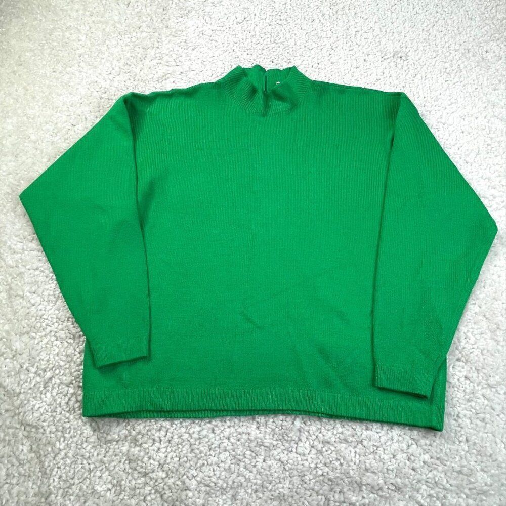 St. John Collection Santana Knit Sweater Kelly Green Zip Back Womens Medium
